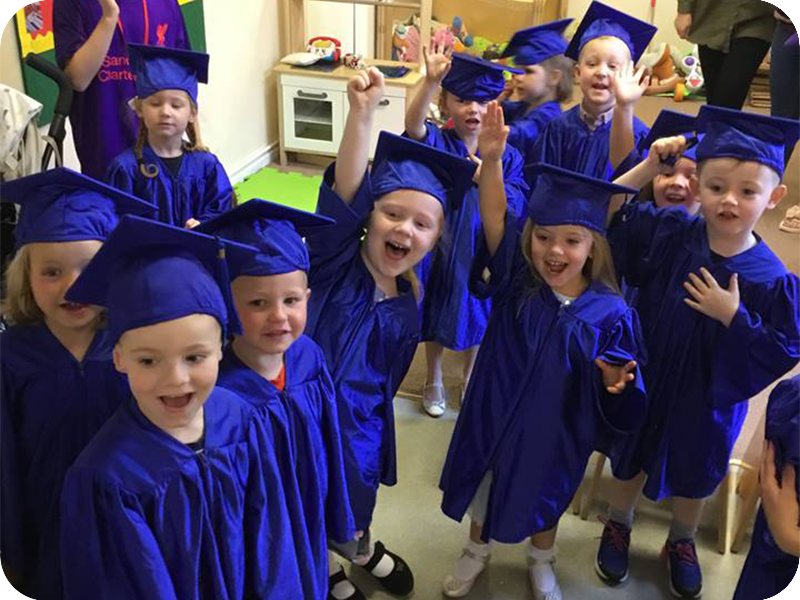 Kids in graduation costumes